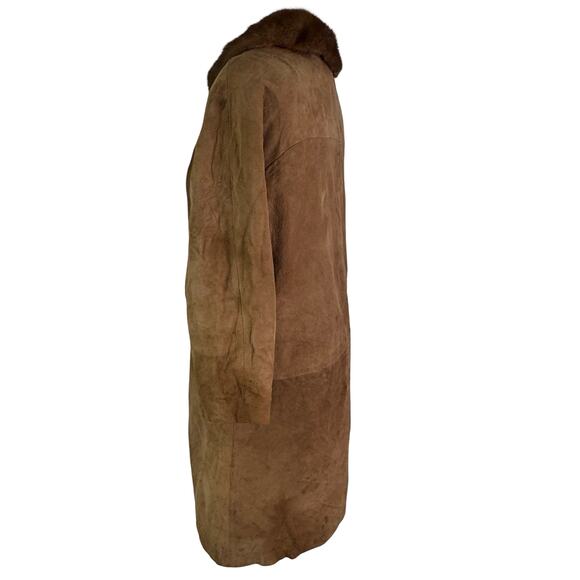 Vintage Brown Suede Coat with Dark Mink Fur Collar XS–S - Picture 4 of 16